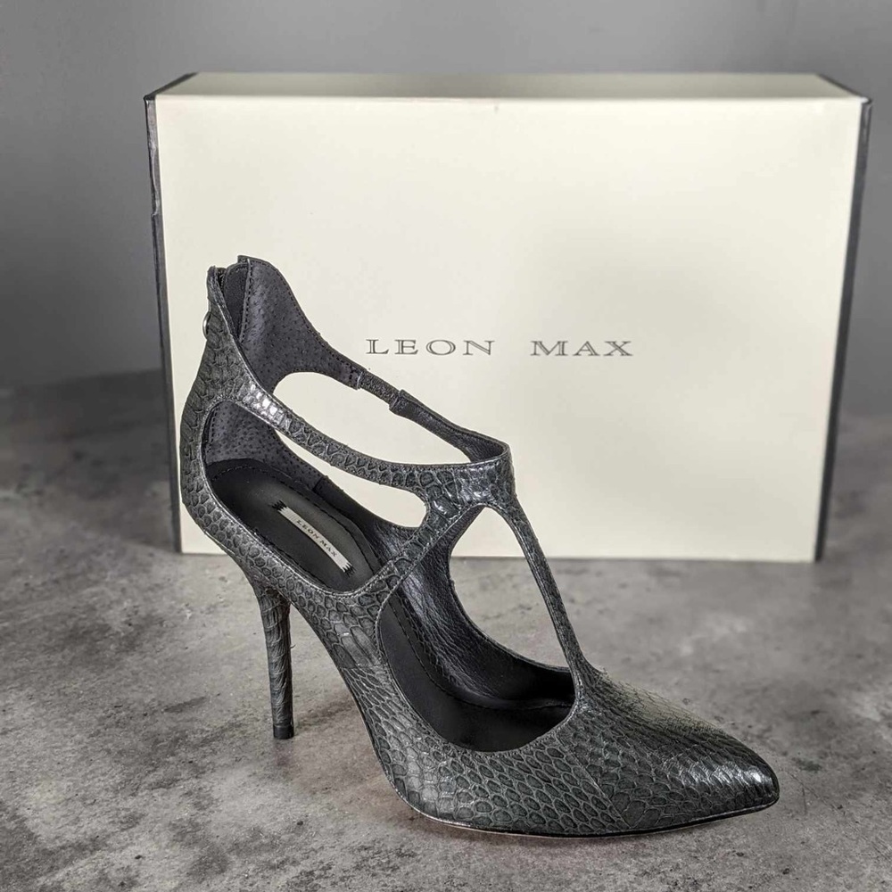 NWT Leon Max | Charcoal Tucker Snakeskin Leather Pump -  8